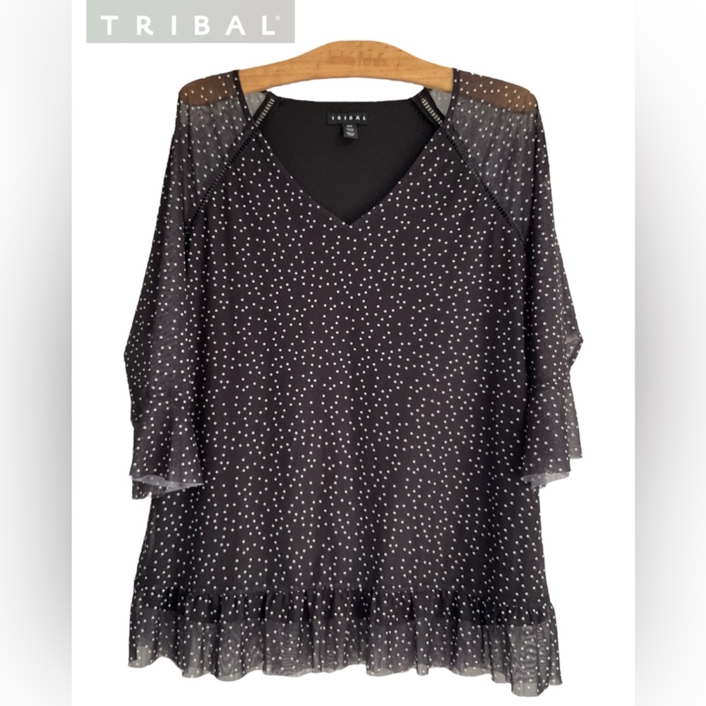 TRIBAL🧡Black and White Polka Dot Blouse